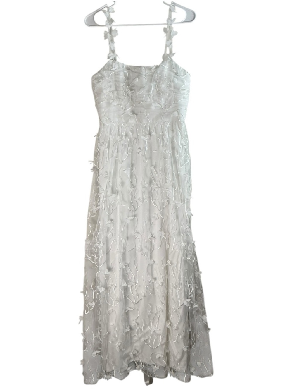 Dessy Collection Ivory Shirred 3D Sequin Embroidery Floral Maxi Dress - Picture 2 of 7